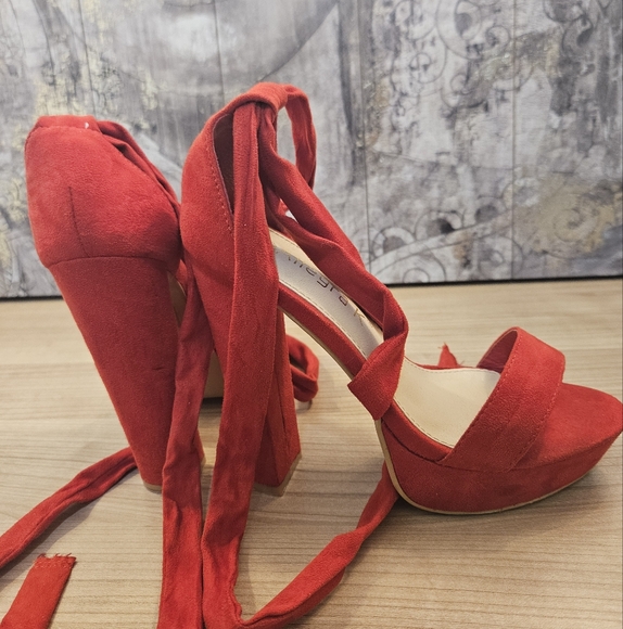 Allegra K Women's Open Toe Soft Lace Up Platform Block Heel Sandals red 6 US - Picture 3 of 6